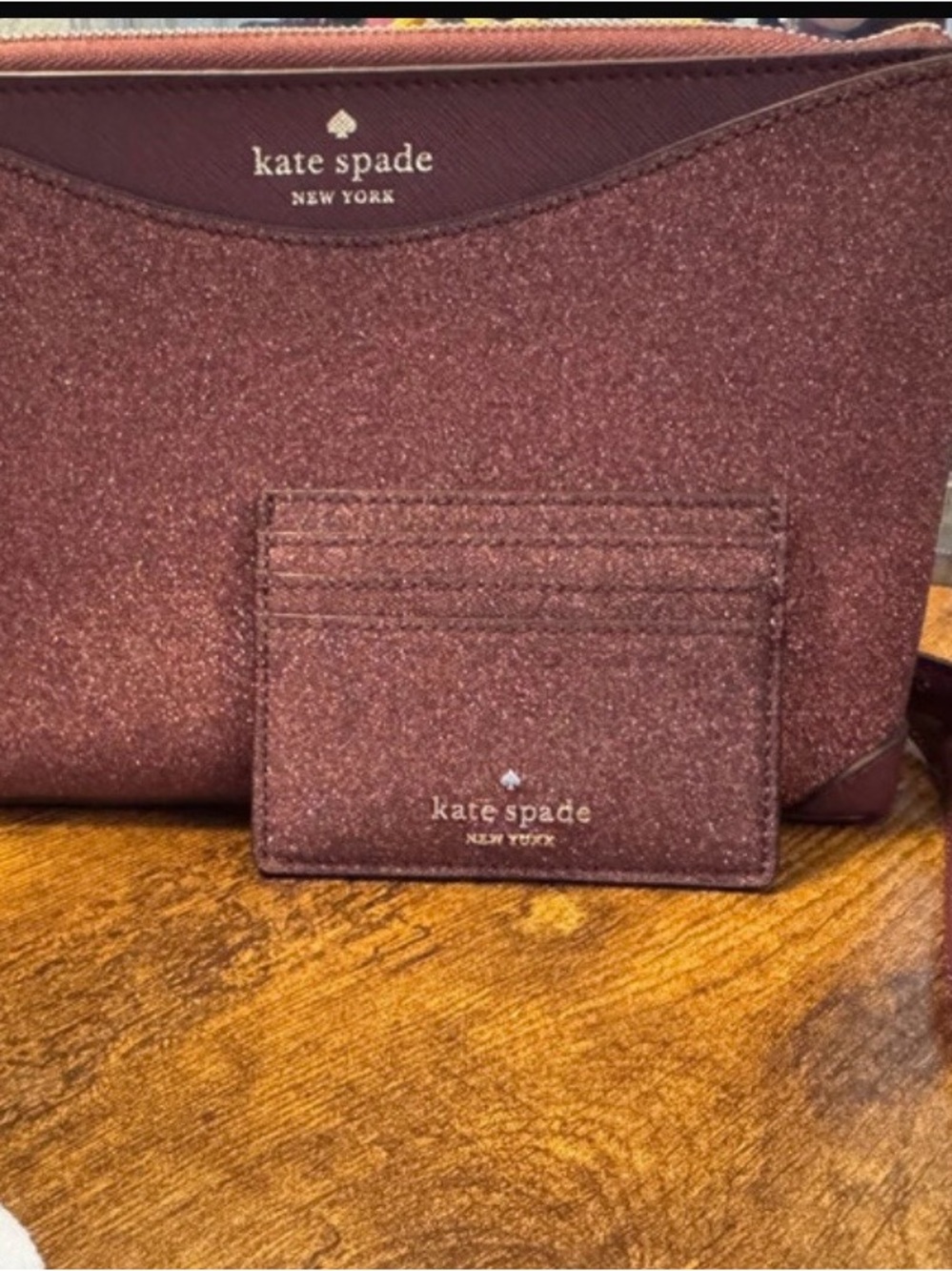 kate spade Rosewood Glitter Crossbody with Matching Card Case